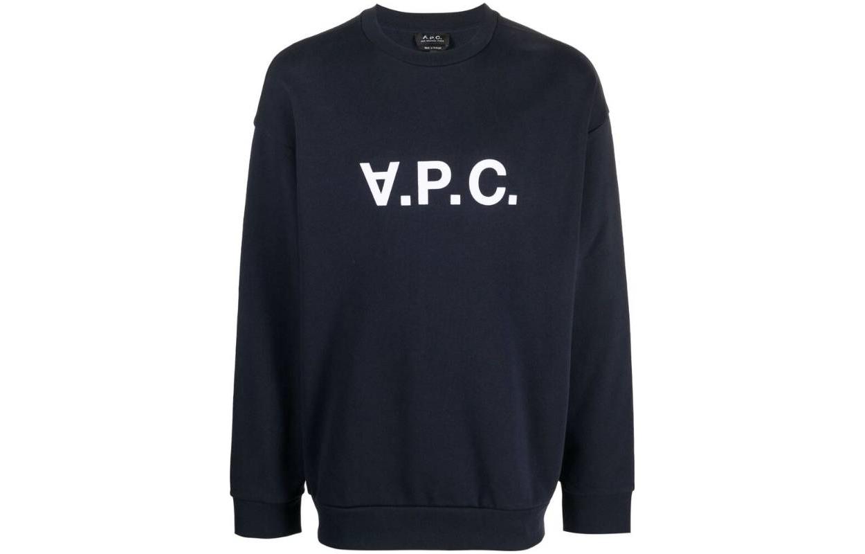A.P.C. Navy Blue Crewneck Sweatshirt with Letter Logo Print COFDXH27836-IAK