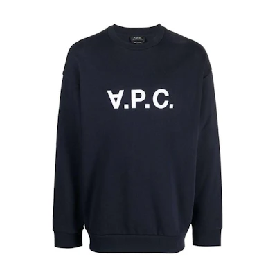 A.P.C. Navy Blue Crewneck Sweatshirt with Letter Logo Print COFDXH27836-IAK