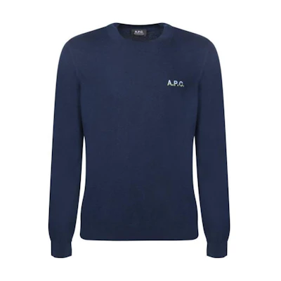 A.P.C. Navy Blue Logo Print Crewneck Long-Sleeve Sweatshirt for Men COGUQH23213-TIH