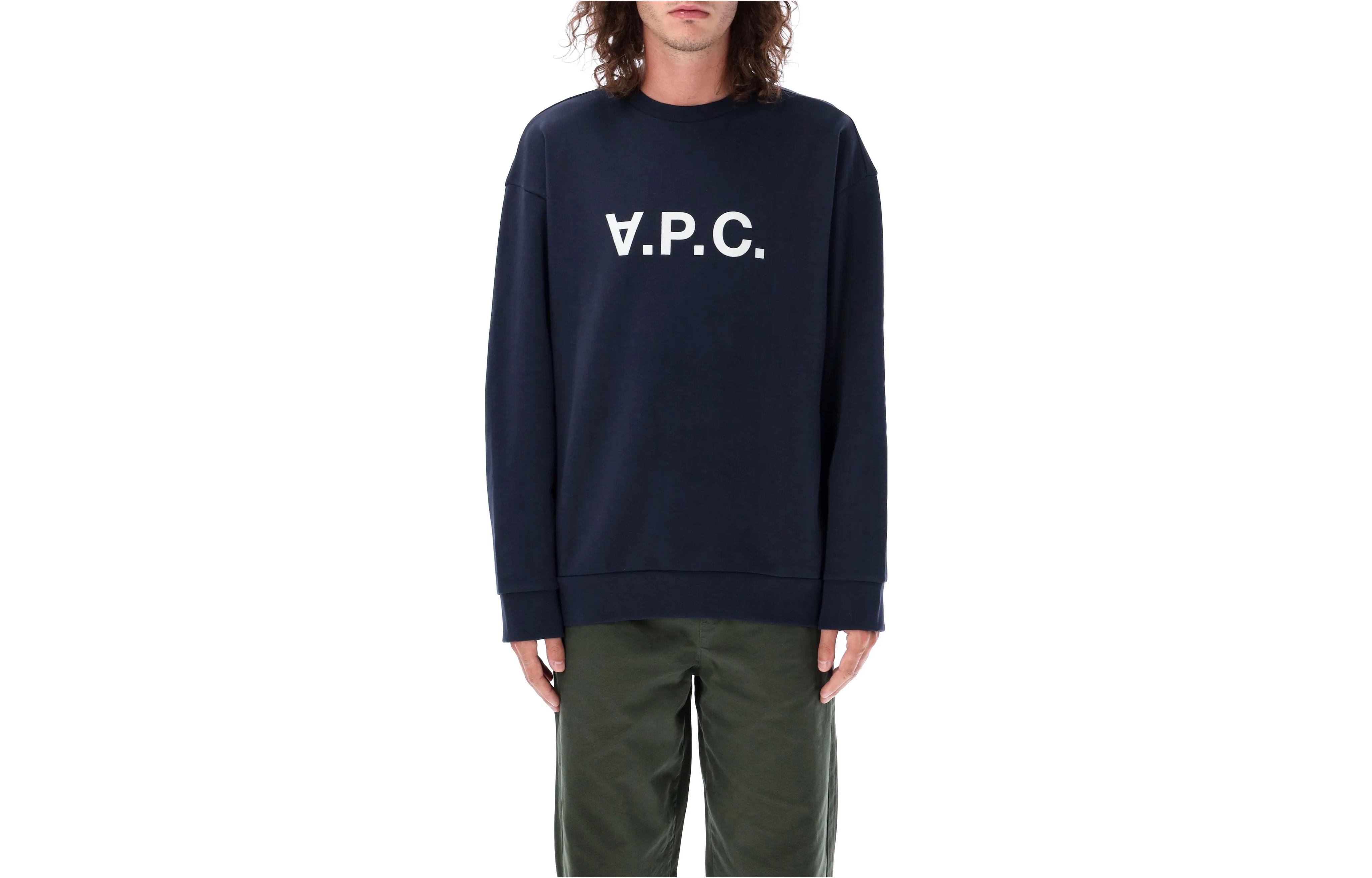 A.P.C. Navy Blue Loose Fit Crewneck Sweatshirt with Logo Print H27836COFDXIAK