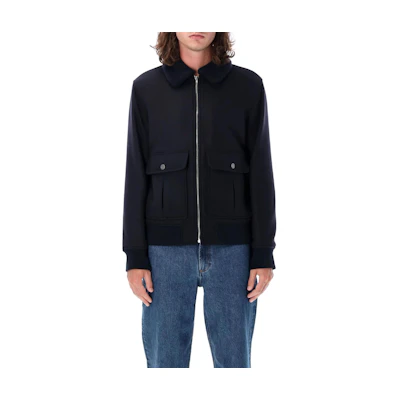 A.P.C. Navy Blue Solid Color Zip-Up Bomber Jacket for Men H02761WVBDE-IAK