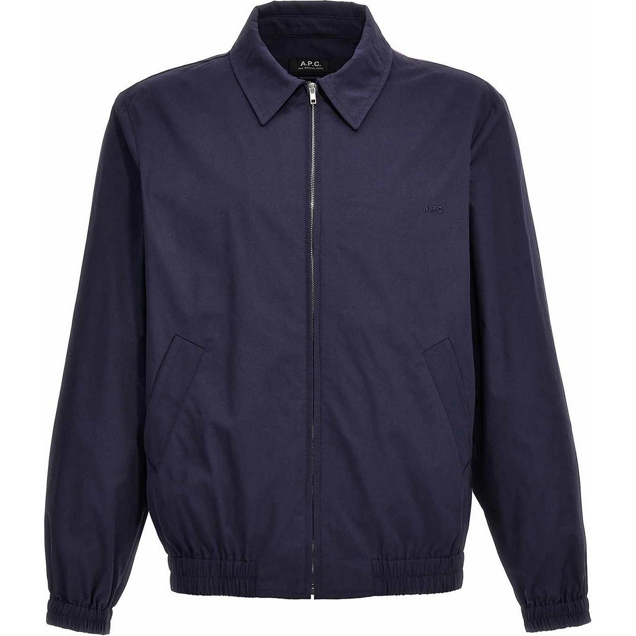 A.P.C. Navy Blue Solid Zip-Up Jacket with Elastic Cuffs for Men COGXSH02922-IAK