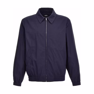 A.P.C. Navy Blue Solid Zip-Up Jacket with Elastic Cuffs for Men COGXSH02922-IAK