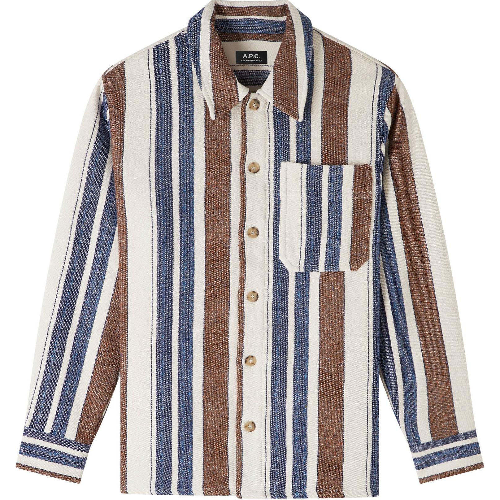 A.P.C. Navy Blue Striped Button-Up Loose-Fit Long Sleeve Jacket H02920COGYA-IAJ