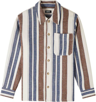 A.P.C. ネイビーブルー ストライプ ボタンアップ ルーズフィット 長袖ジャケット H02920COGYA-IAJ Buy A.P.C. ネイビーブルー ストライプ ボタンアップ ルーズフィット 長袖ジャケット H02920COGYA-IAJ