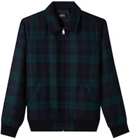 A.P.C. Navy Checkered Zip-Up Jacket with Collar WVBBG-H02552 A.P.C. Navy Checkered Zip-Up Jacket with Collar WVBBG-H02552