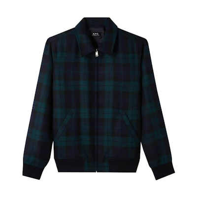 A.P.C. Navy Checkered Zip-Up Jacket with Collar WVBBG-H02552