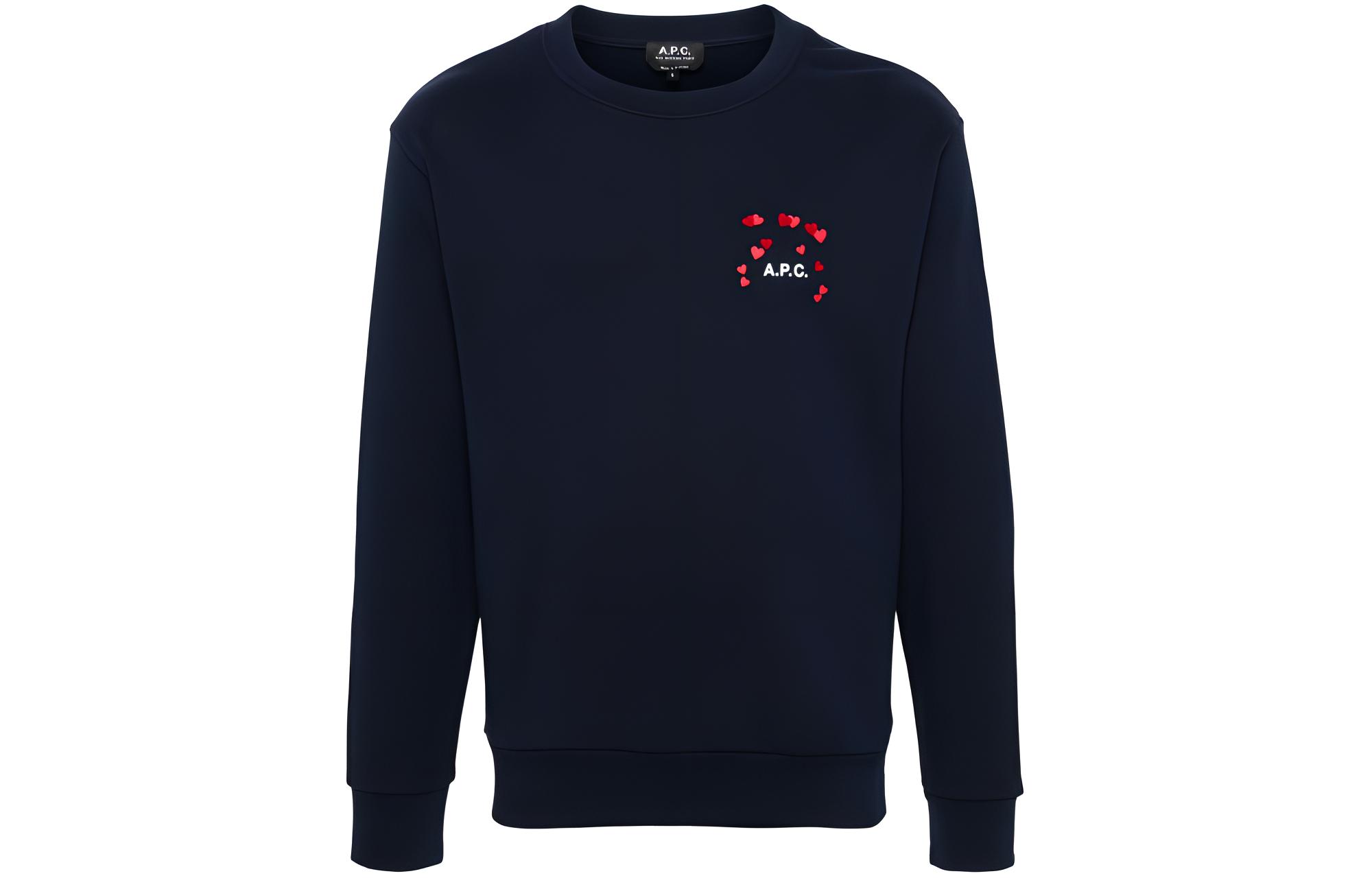 A.P.C. Navy Heart Print Velvet Effect Sweatshirt COEIPM27895-IAK