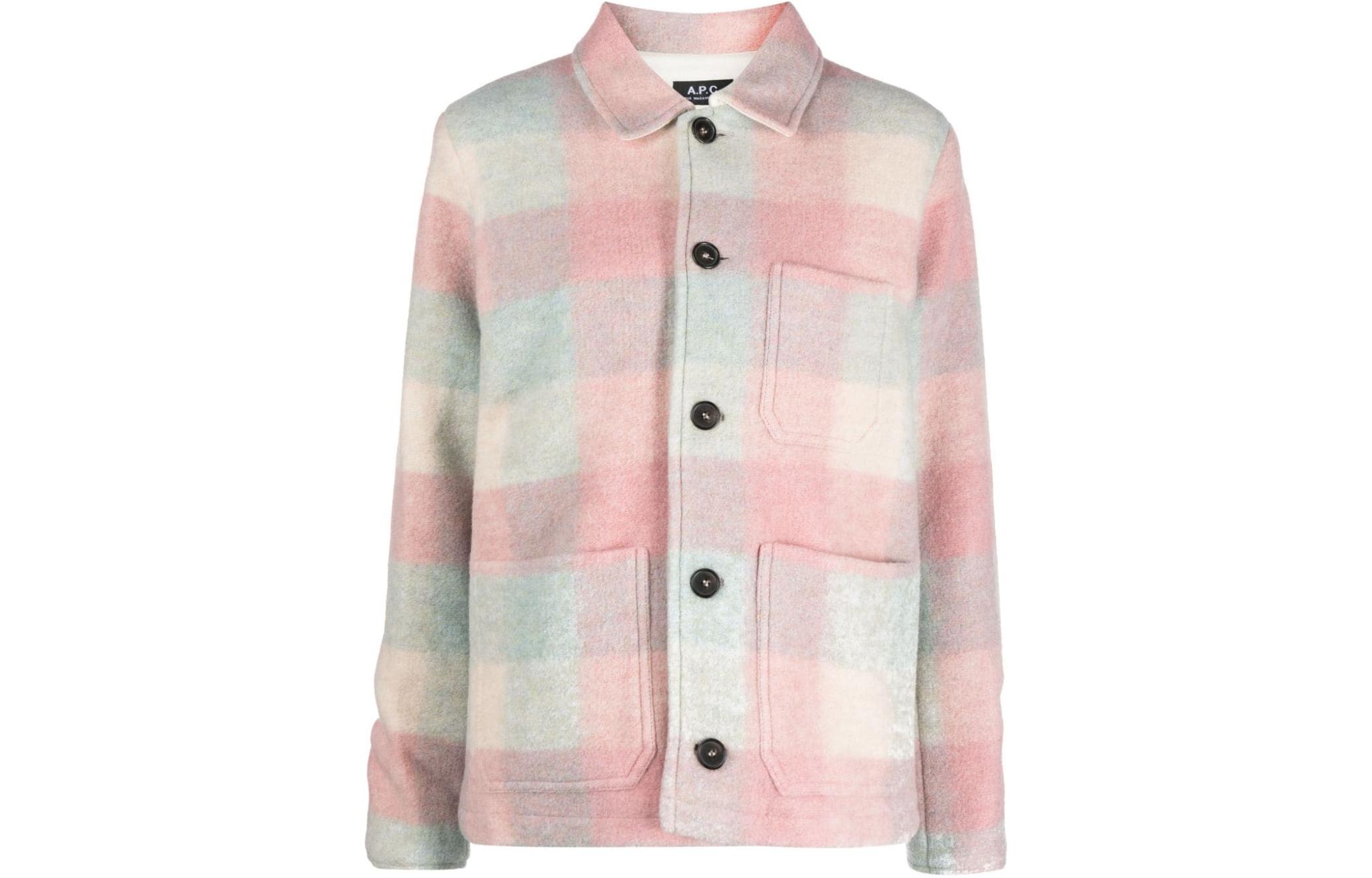 A.P.C. Plaid Colorblock Wool Blend Jacket Unisex Pink Blue WOAPKH02713-FAD