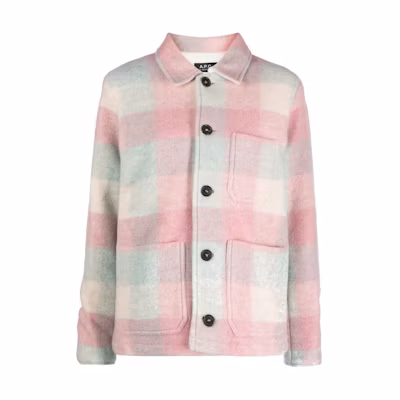 A.P.C. Plaid Colorblock Wool Blend Jacket Unisex Pink Blue WOAPKH02713-FAD