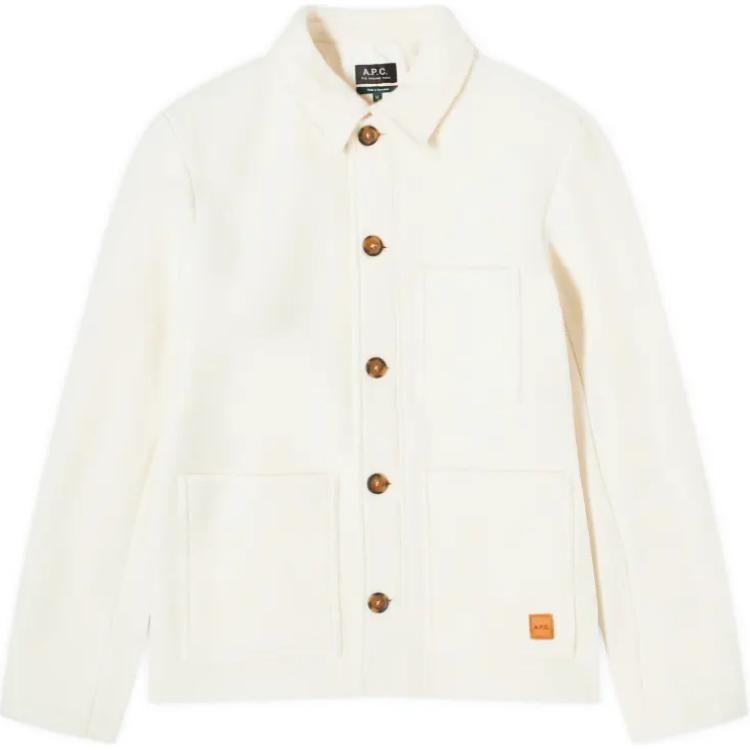 A.P.C. Solid Beige Button-Up Badge Long-Sleeve Jacket Men WOAQJH02933-AAD