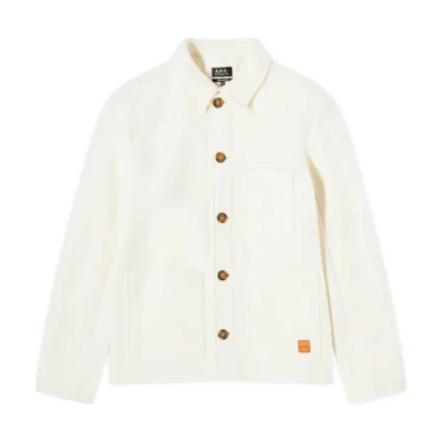 A.P.C. Solid Beige Button-Up Badge Long-Sleeve Jacket Men WOAQJH02933-AAD