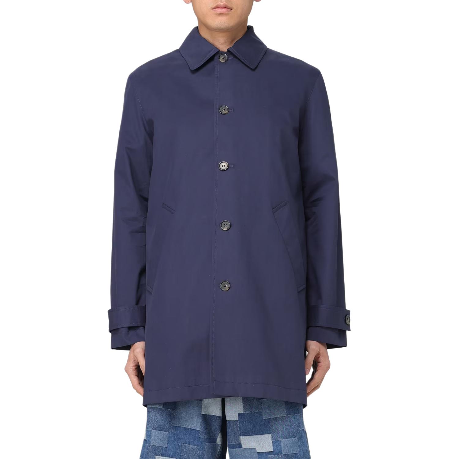 A.P.C. Solid Color Button-Up Slim Fit Long Sleeve Jacket Blue COGXSH01420-IAK