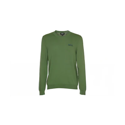 A.P.C. Solid Color Crewneck Pullover Long-Sleeve Sweatshirt Green COGUQH23213-TKI
