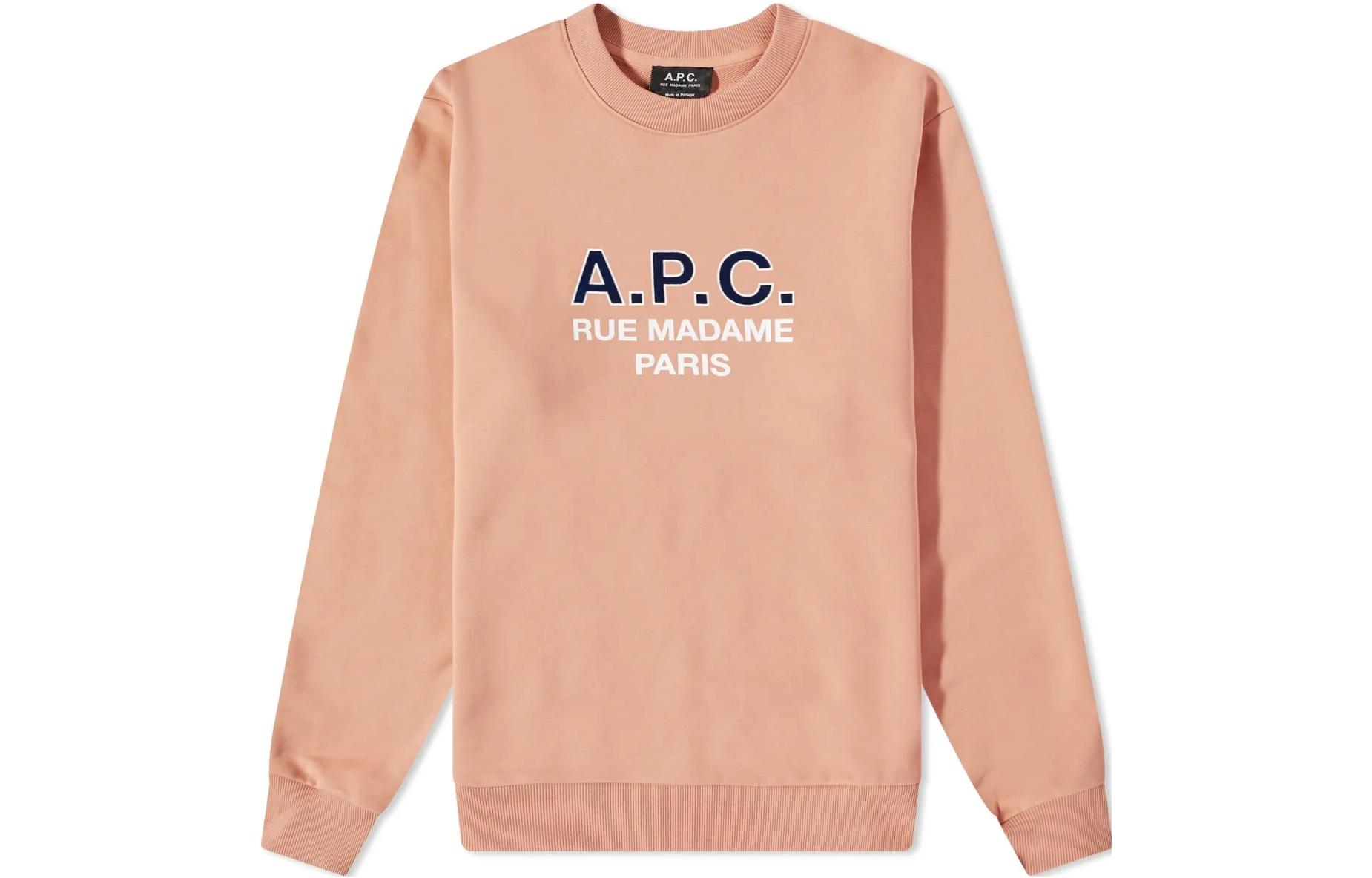 A.P.C. Solid Color Letter Print Crewneck Long Sleeve Sweatshirt Rose Mens COEZDH27758-FAD