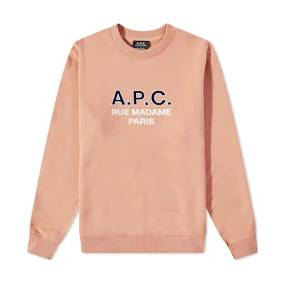 A.P.C. Solid Color Letter Print Crewneck Long Sleeve Sweatshirt Rose Mens COEZDH27758-FAD