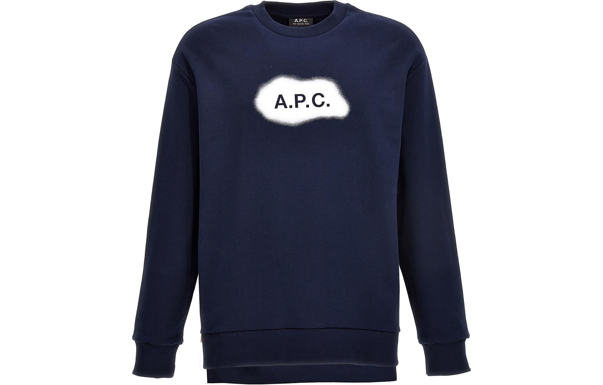 A.P.C. Solid Color Logo Print Sweatshirt Blue COEIPH27825IAK