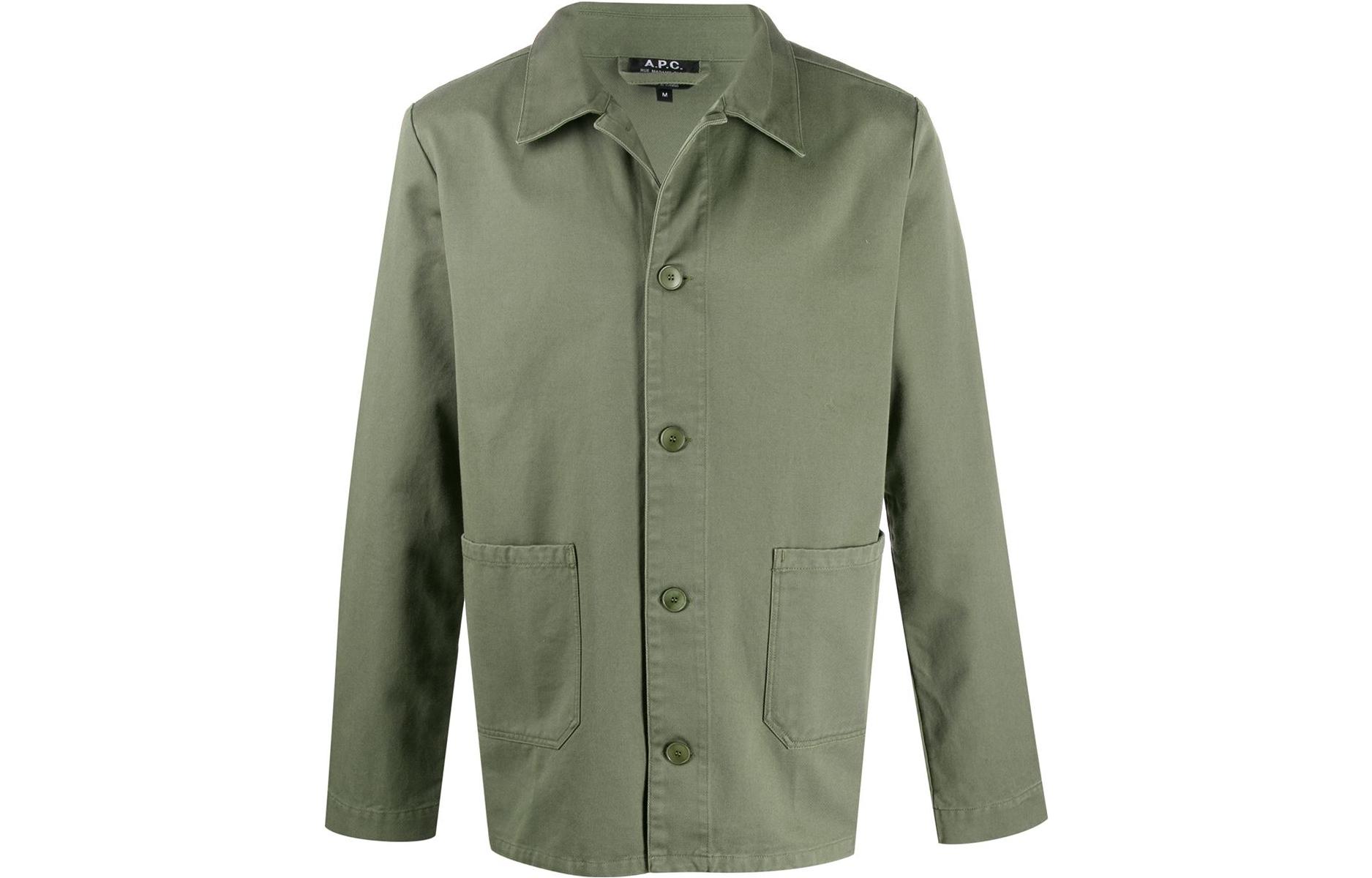 A.P.C. Solid Color Single-Breasted Utility Jacket Green CODDDH03053KAF