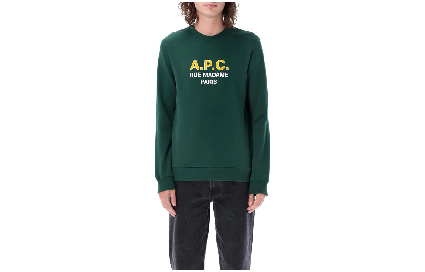 A.P.C. Solid Logo Print Sweatshirt Deep Green H27758COEZDKAF