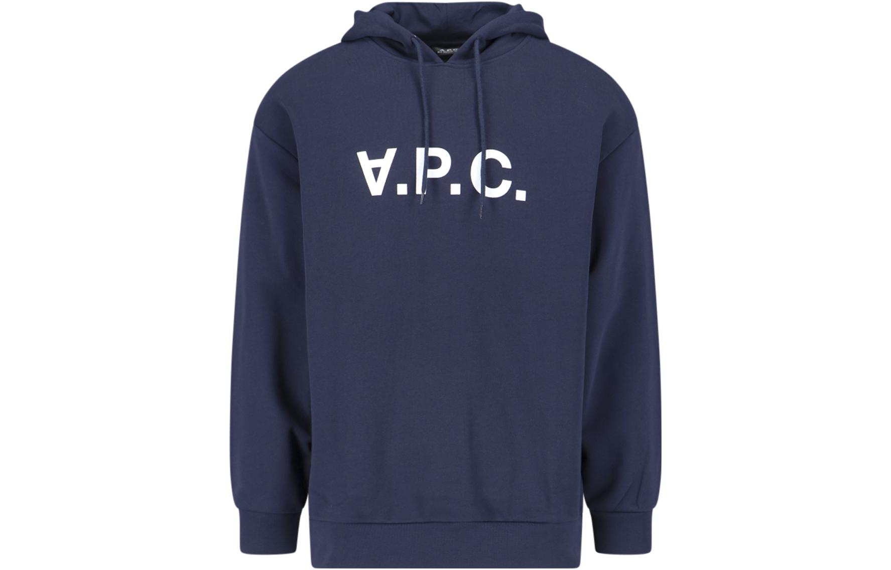 A.P.C. Solid Navy Blue Hoodie with Letter Print COFDXH27833IAK