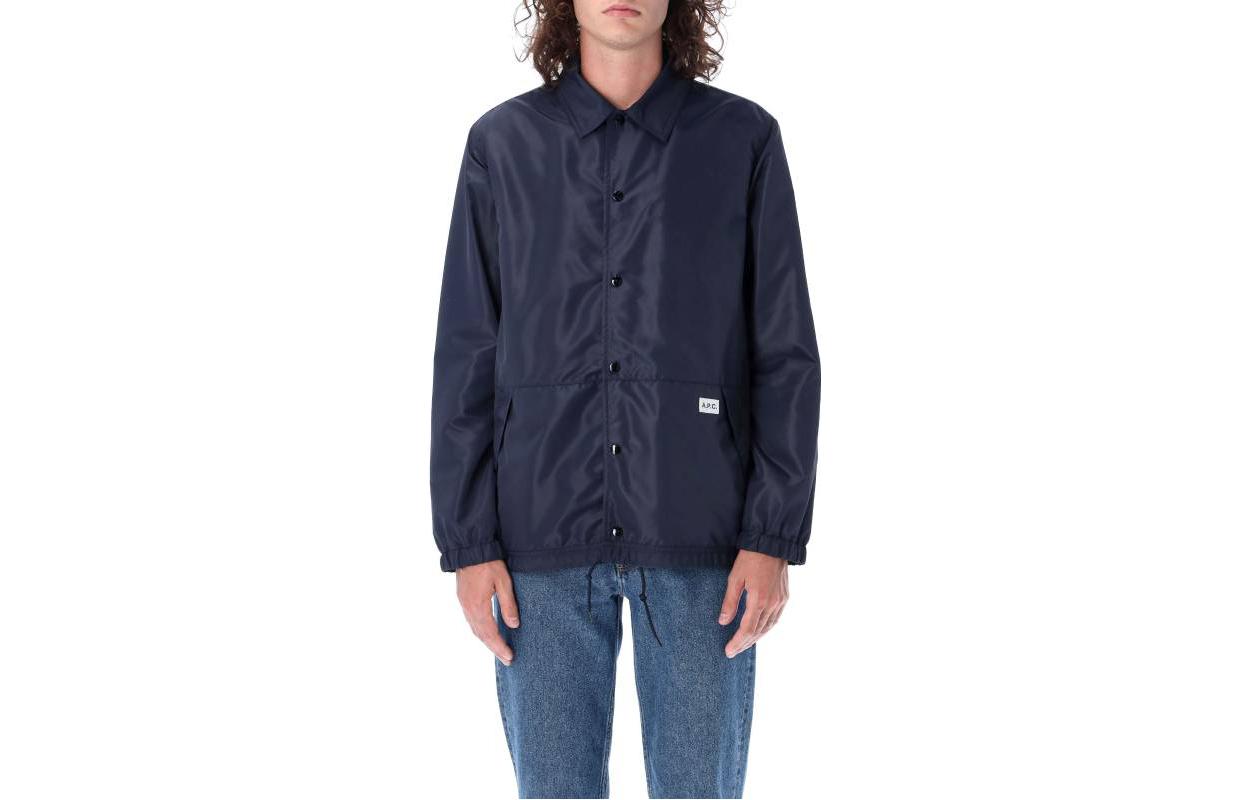 A.P.C. Solid Navy Blue Single-Breasted Collar Jacket H02739PAAFAIAJ