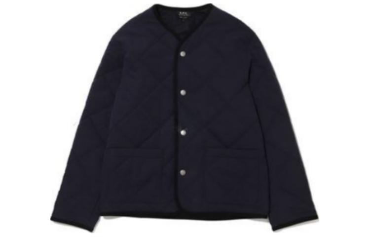 A.P.C. Solid V-Neck Long Sleeve Jacket Navy Blue COETZH02767-IAJ