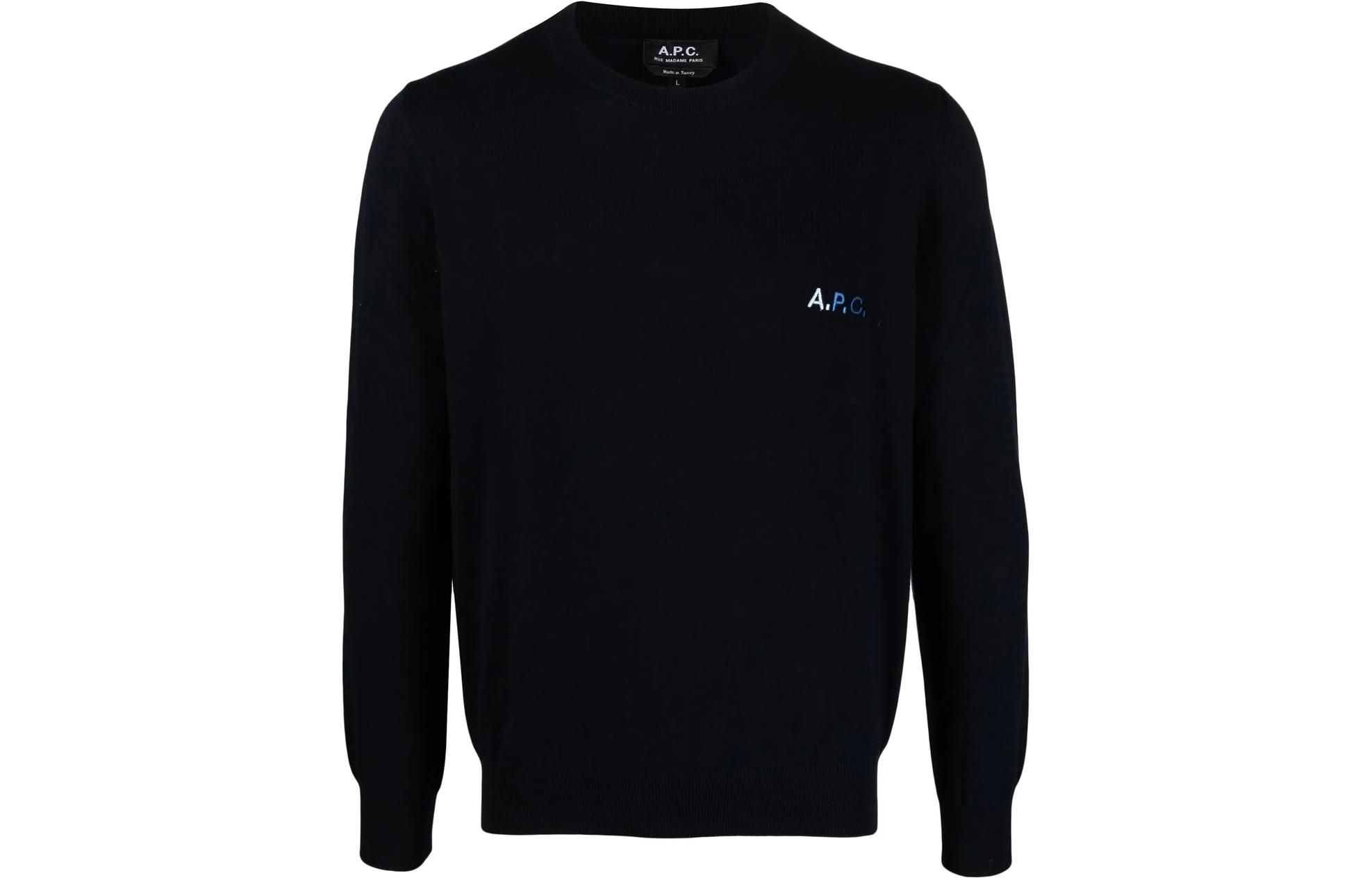 A.P.C. SS22 Black Crewneck Sweatshirt with Embroidered Logo - COGDHF23208MARINEBLEUCLAIR