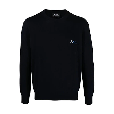 A.P.C. SS22 Black Crewneck Sweatshirt with Embroidered Logo - COGDHF23208MARINEBLEUCLAIR
