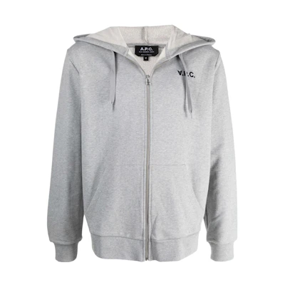 A.P.C. SS22 Logo Embroidered Zip Hoodie Jacket Grey COECQH27707-PLA
