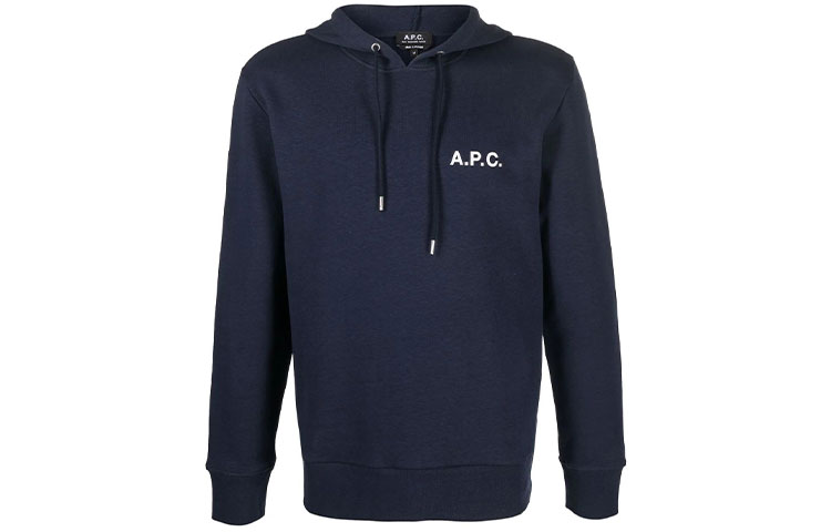 A.P.C. SS22 Logo Print Hoodie Navy Blue Long Sleeve COETMH27692-IAK