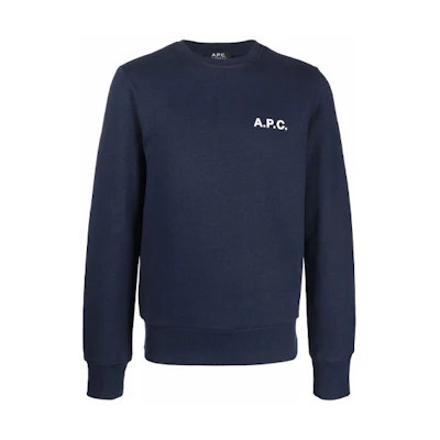 A.P.C. SS22 Loose-Fit Sweatshirt Navy Blue with Letter Logo Design COETMH27691-IAK