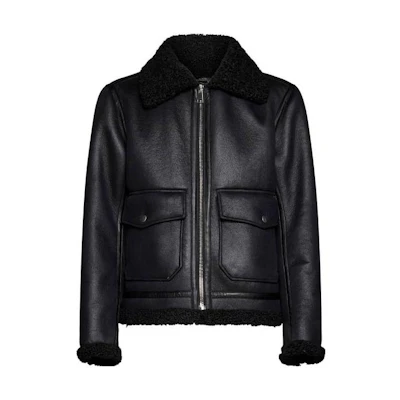 A.P.C. SS23 Black Leather Collar Thick Jacket PSAIBH02904-LZZ
