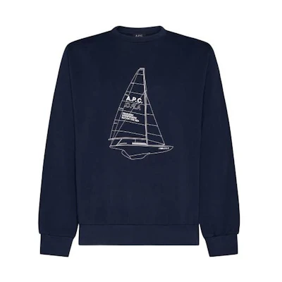 A.P.C. SS23 Blue Crewneck Sweatshirt with Logo Print Long Sleeves COGACM27784-IAK