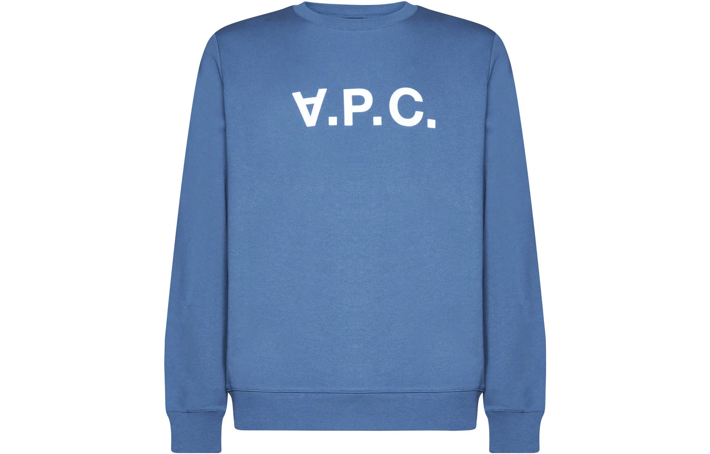 A.P.C. SS23 Crewneck Sweatshirt Steel Blue with Logo Print Casual Style COFAXH27378-IAF