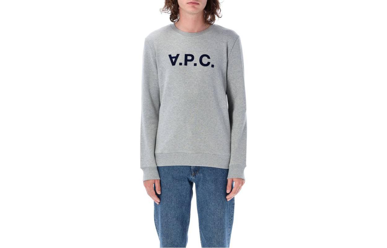 A.P.C. SS23 Grey Crewneck Sweatshirt with Logo Print - H27378COFAXPLA