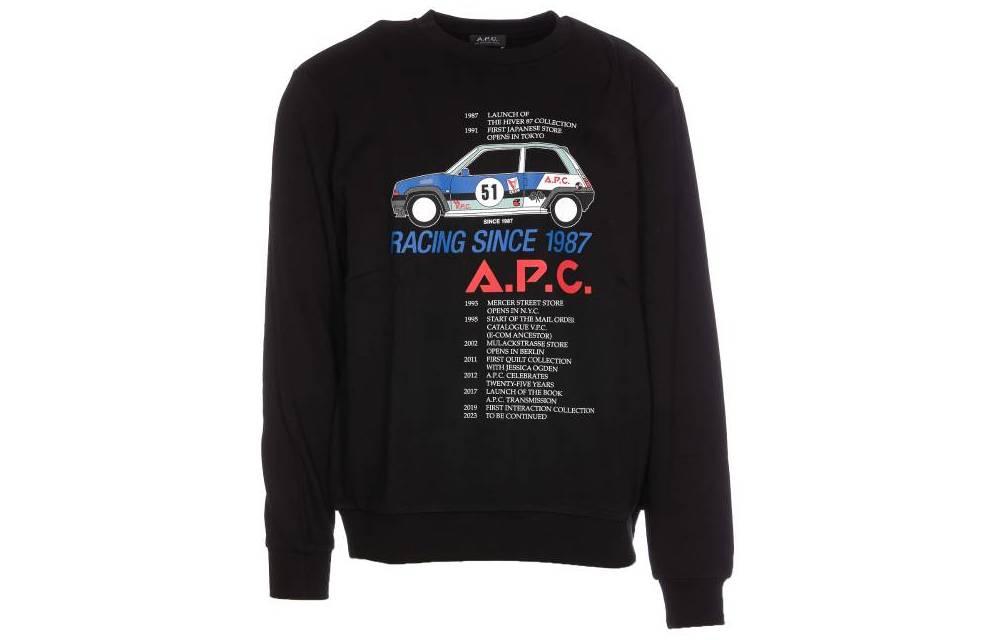 A.P.C. SS23 Letter Print Crewneck Sweatshirt Black Mens Casual Pullover COFAXH27812LZZ