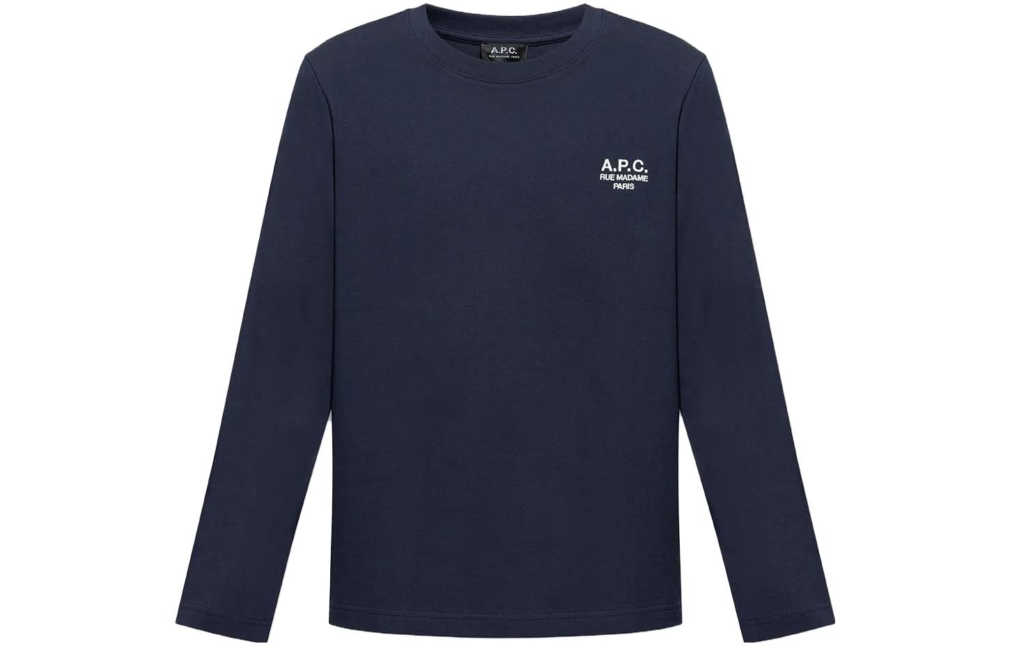 A.P.C. SS23 Logo Crewneck Long Sleeve Sweatshirt Navy COEZCH26177-IAK