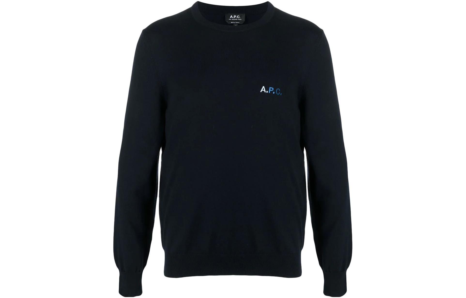 A.P.C. SS23 Logo Embroidered Crewneck Pullover Navy Blue Sweatshirt for Men COGDHH23164-TIH