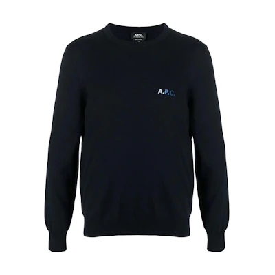 A.P.C. SS23 Logo Embroidered Crewneck Pullover Navy Blue Sweatshirt for Men COGDHH23164-TIH
