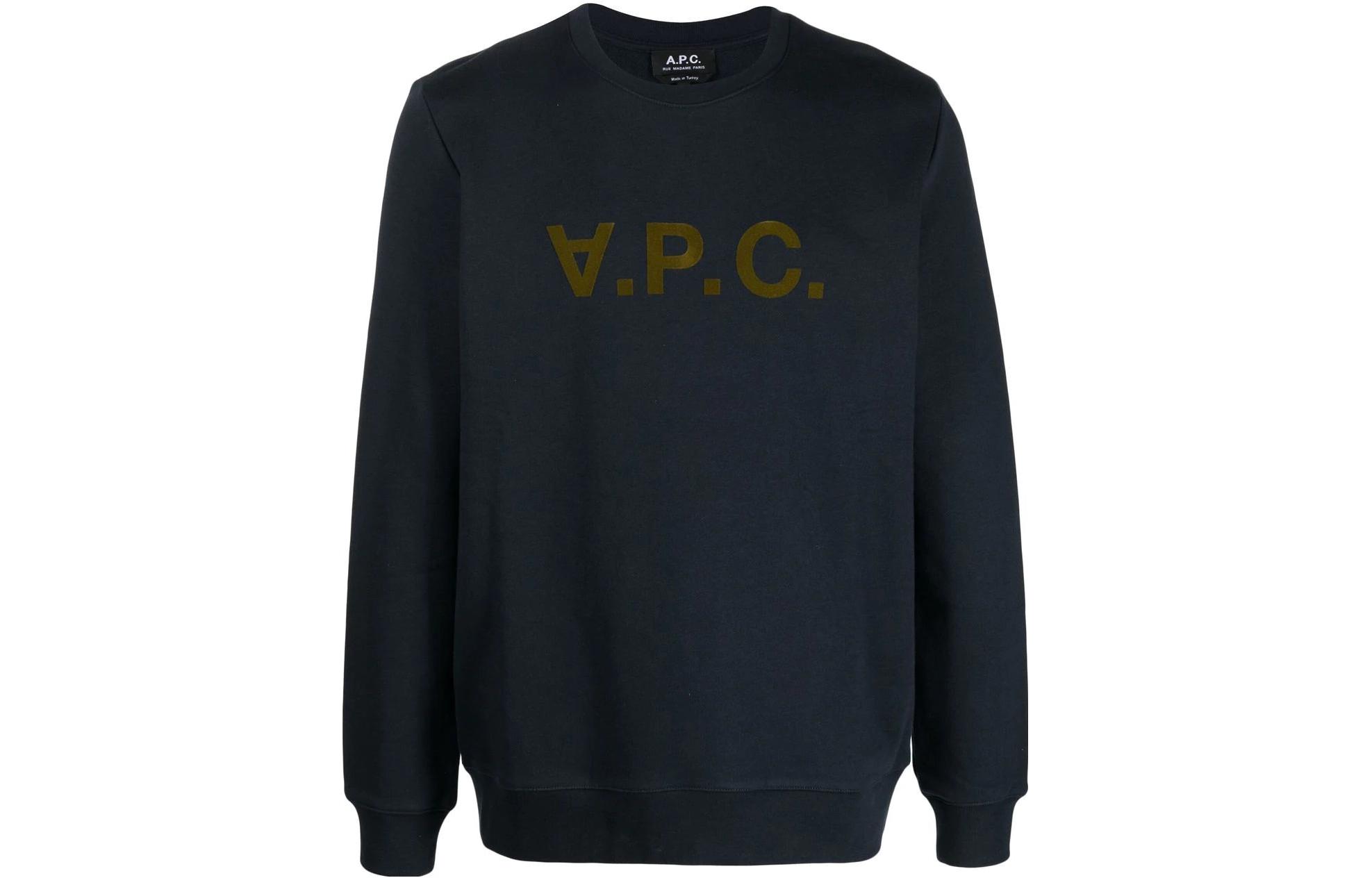 A.P.C. SS23 Logo Print Crewneck Long Sleeve Sweatshirt Navy Blue COFAXH27803-TIS