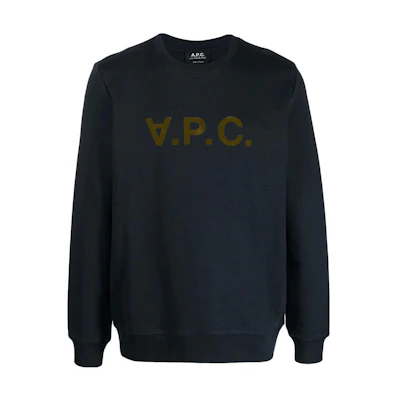 A.P.C. SS23 Logo Print Crewneck Long Sleeve Sweatshirt Navy Blue COFAXH27803-TIS