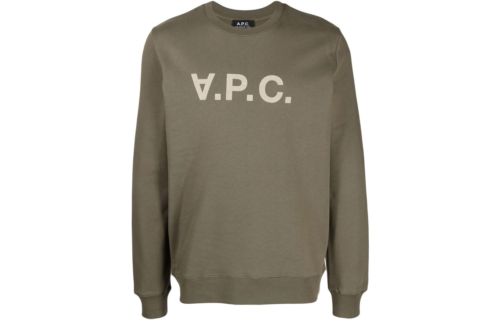 A.P.C. SS23 Logo Print Crewneck Pullover Sweatshirt Men’s Olive Green COFAXH27803-KAKI