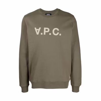 A.P.C. SS23 Logo Print Crewneck Pullover Sweatshirt Men’s Olive Green COFAXH27803-KAKI