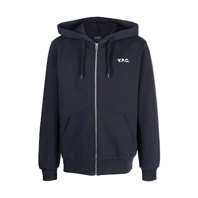 A.P.C. SS23 Navy Blue Logo Print Zip-Up Hoodie for Men COFAXH27707-IAK