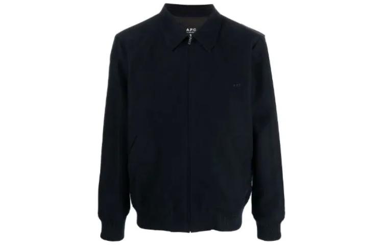 A.P.C. SS23 Navy Blue Zip-Up Collar Jacket Long Sleeve Outerwear H02706COFCS-IAK