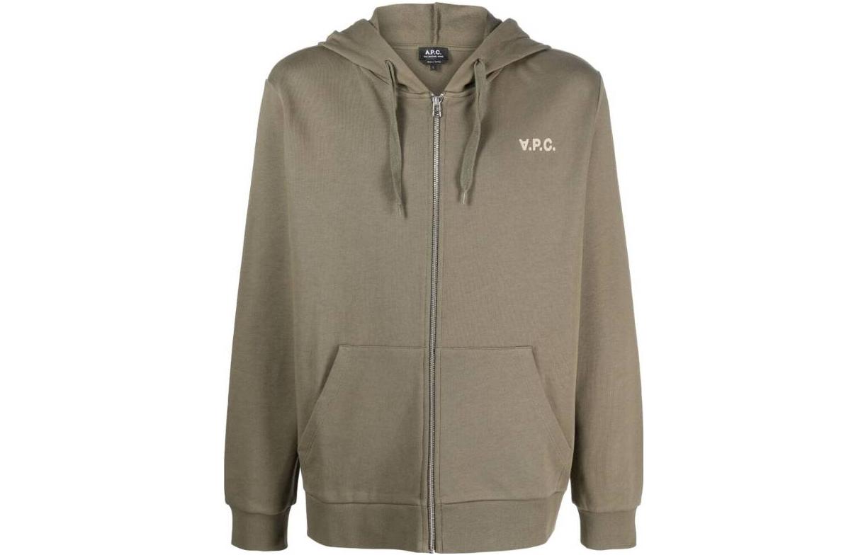 A.P.C. SS23 Olive Zip Hoodie with Logo Print COFAXH27802-TJL