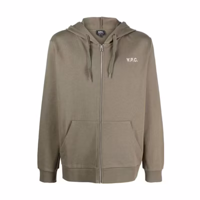 A.P.C. SS23 Olive Zip Hoodie with Logo Print COFAXH27802-TJL
