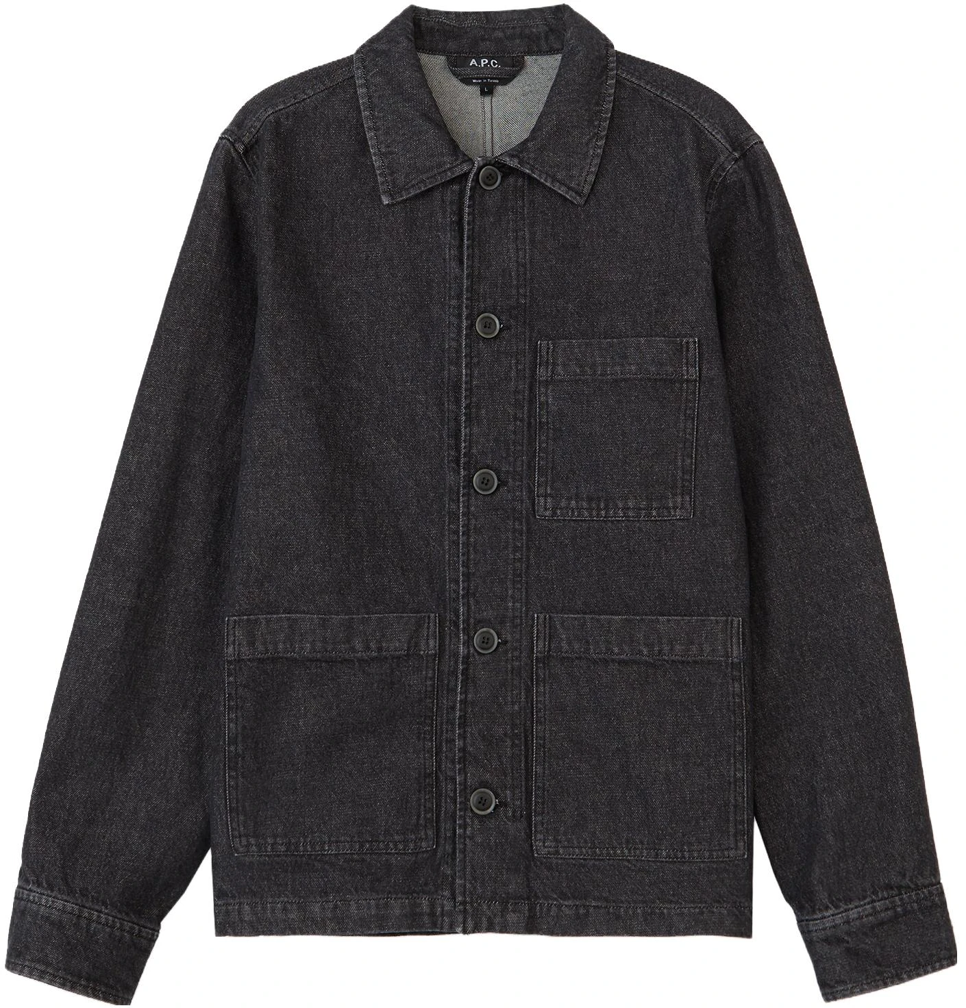 a-p-c-ss-23-solid-black-button-up-denim-jacket-coeroh-02609-lze