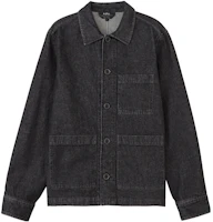 A.P.C. SS23 Solid Black Button-Up Denim Jacket COEROH02609-LZE A.P.C. SS23 Solid Black Button-Up Denim Jacket COEROH02609-LZE
