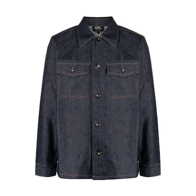 A.P.C. SS23 Solid Color Button-Up Long Sleeve Shirt Jacket Men Indigo COGDFH02784-IAI